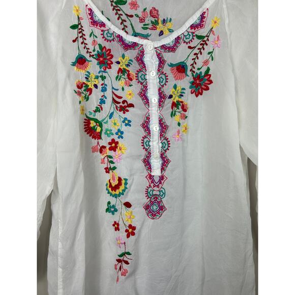 Johnny Was Floral Embroidered Half Button up Top White Sz Small Boho - Picture 4 of 7